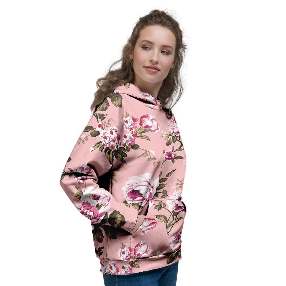 Pink Rose Floral Print Women's Hoodie-grizzshop