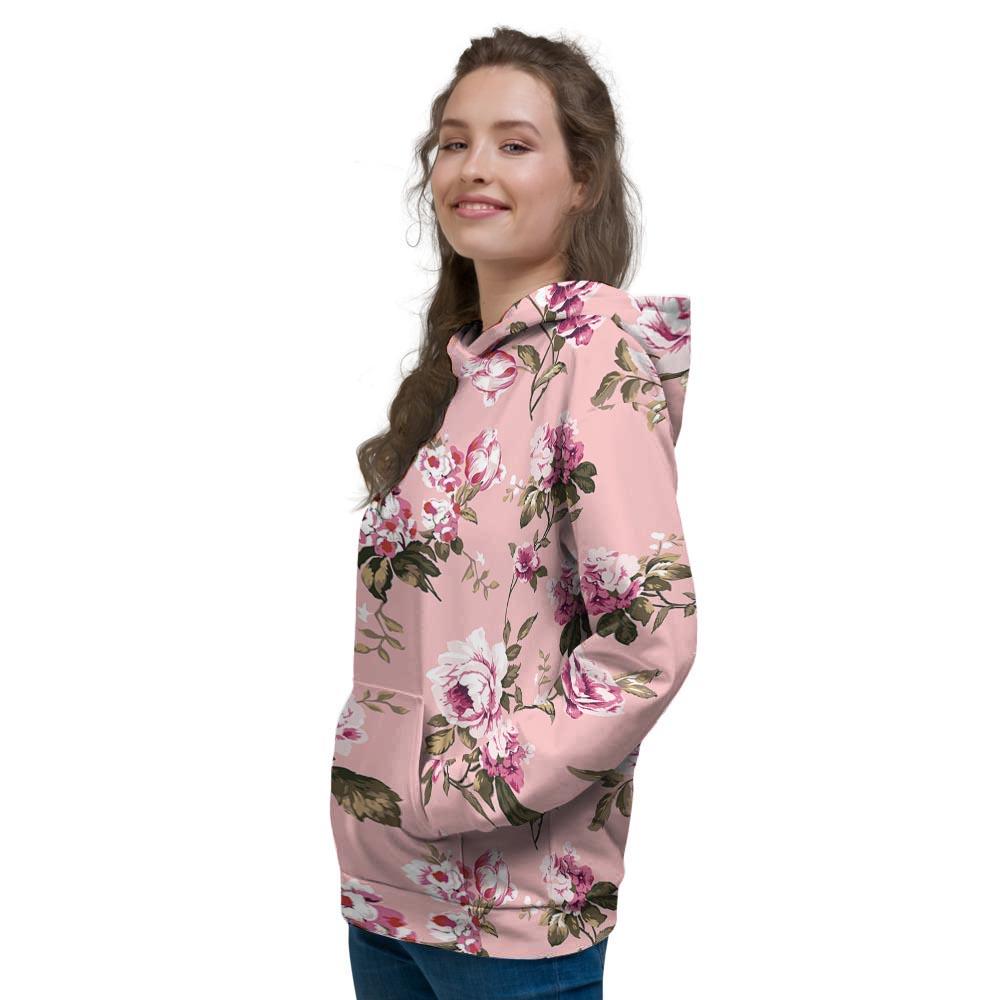 Pink Rose Floral Print Women's Hoodie-grizzshop