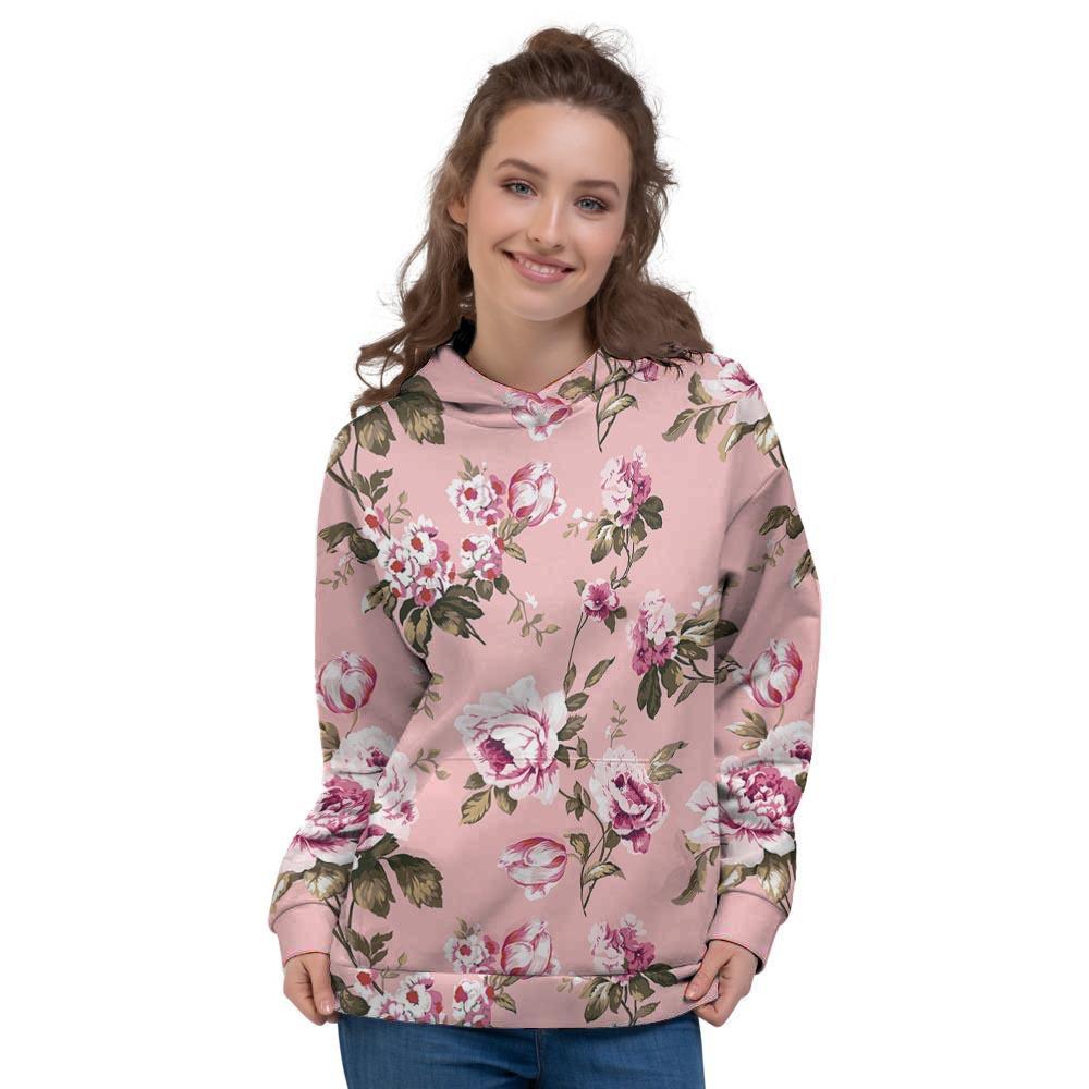 Pink Rose Floral Print Women's Hoodie-grizzshop