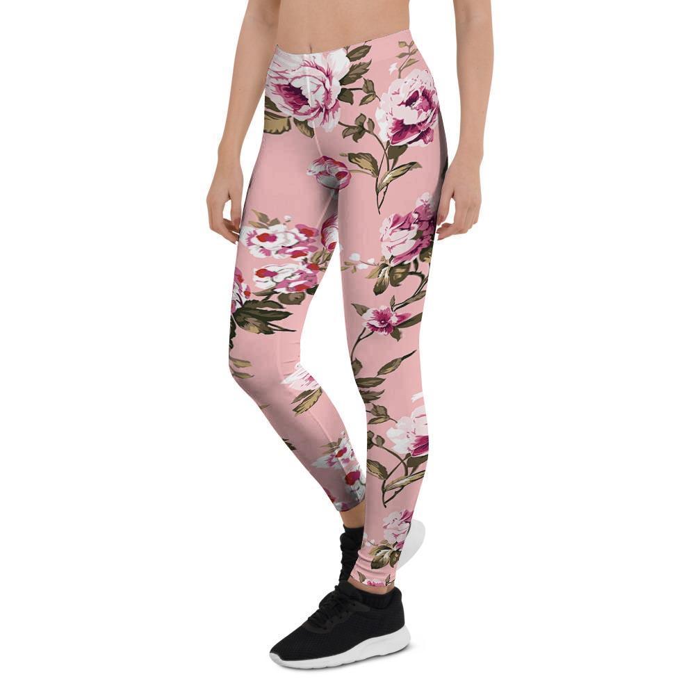 Pink Rose Floral Print Women's Leggings-grizzshop