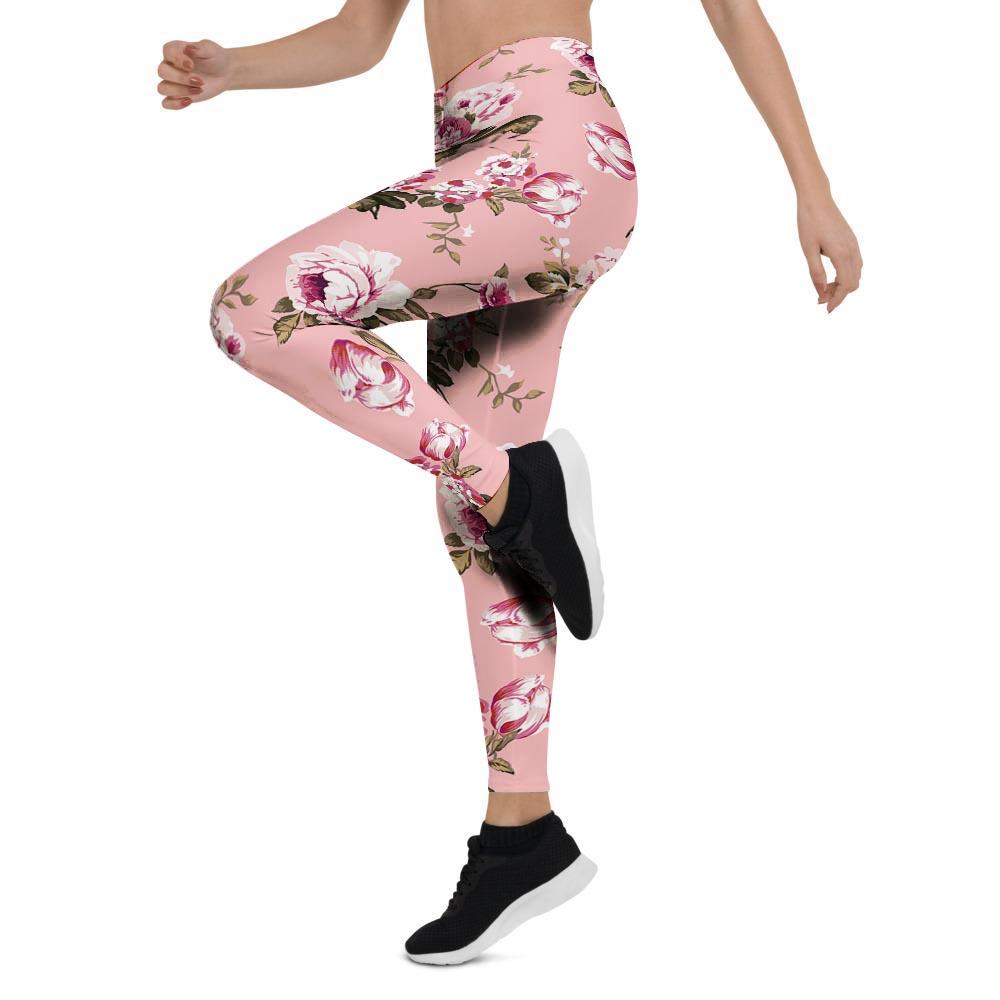 Pink Rose Floral Print Women's Leggings-grizzshop