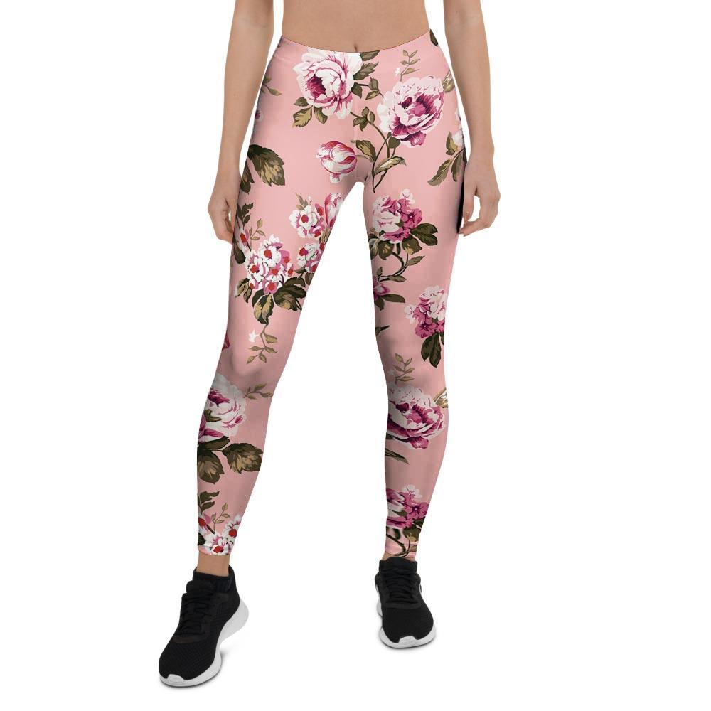 Pink Rose Floral Print Women's Leggings-grizzshop