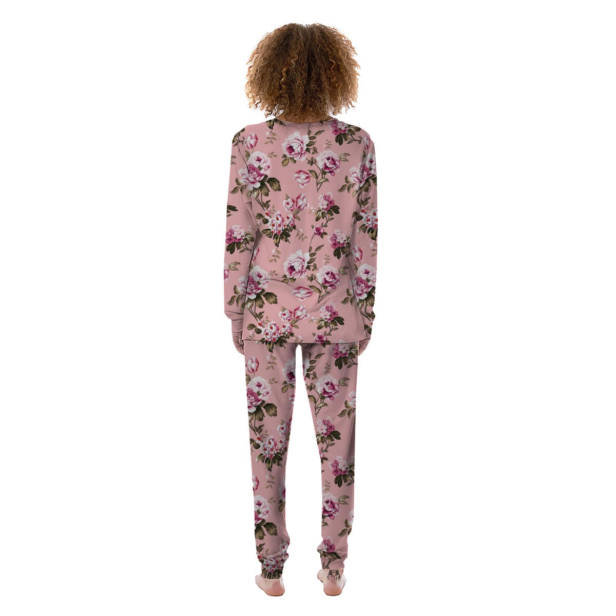 Pink Rose Floral Print Women's Pajamas-grizzshop