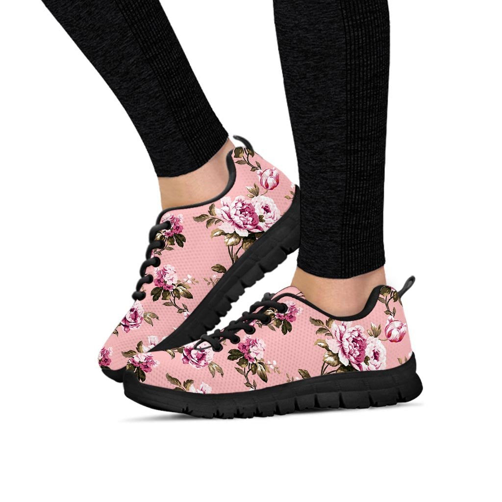 Pink Rose Floral Print Women's Sneakers-grizzshop