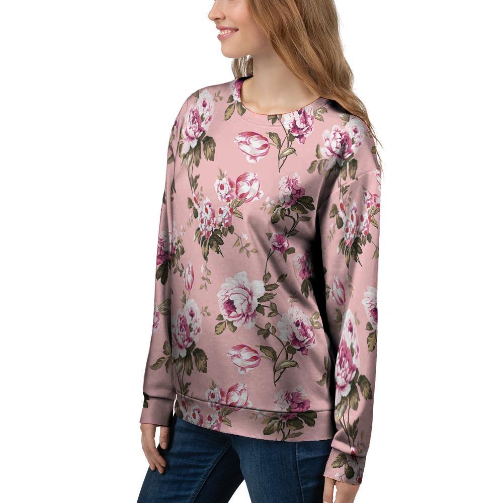 Pink Rose Floral Print Women's Sweatshirt-grizzshop