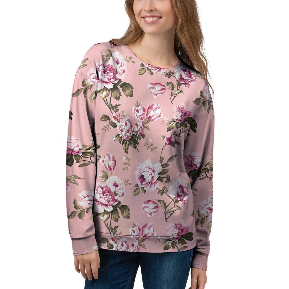 Pink Rose Floral Print Women's Sweatshirt-grizzshop