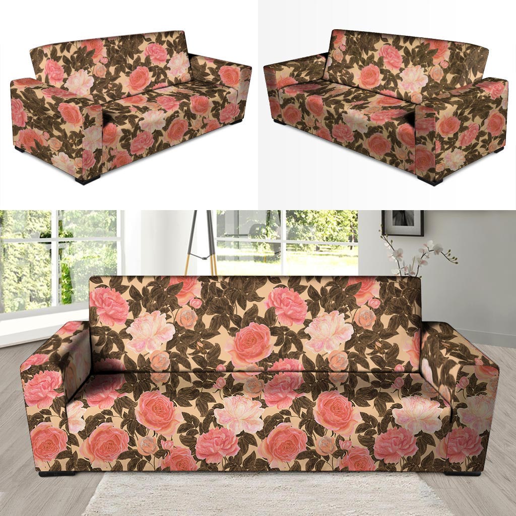 Pink Rose Floral Sofa Cover-grizzshop