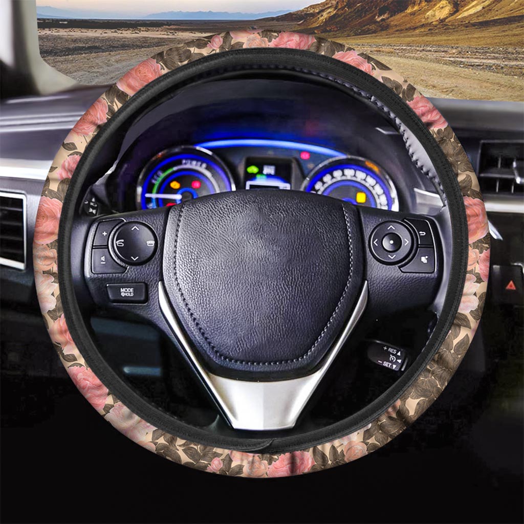 Pink Rose Floral Steering Wheel Cover-grizzshop