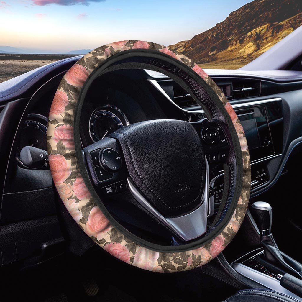 Pink Rose Floral Steering Wheel Cover-grizzshop