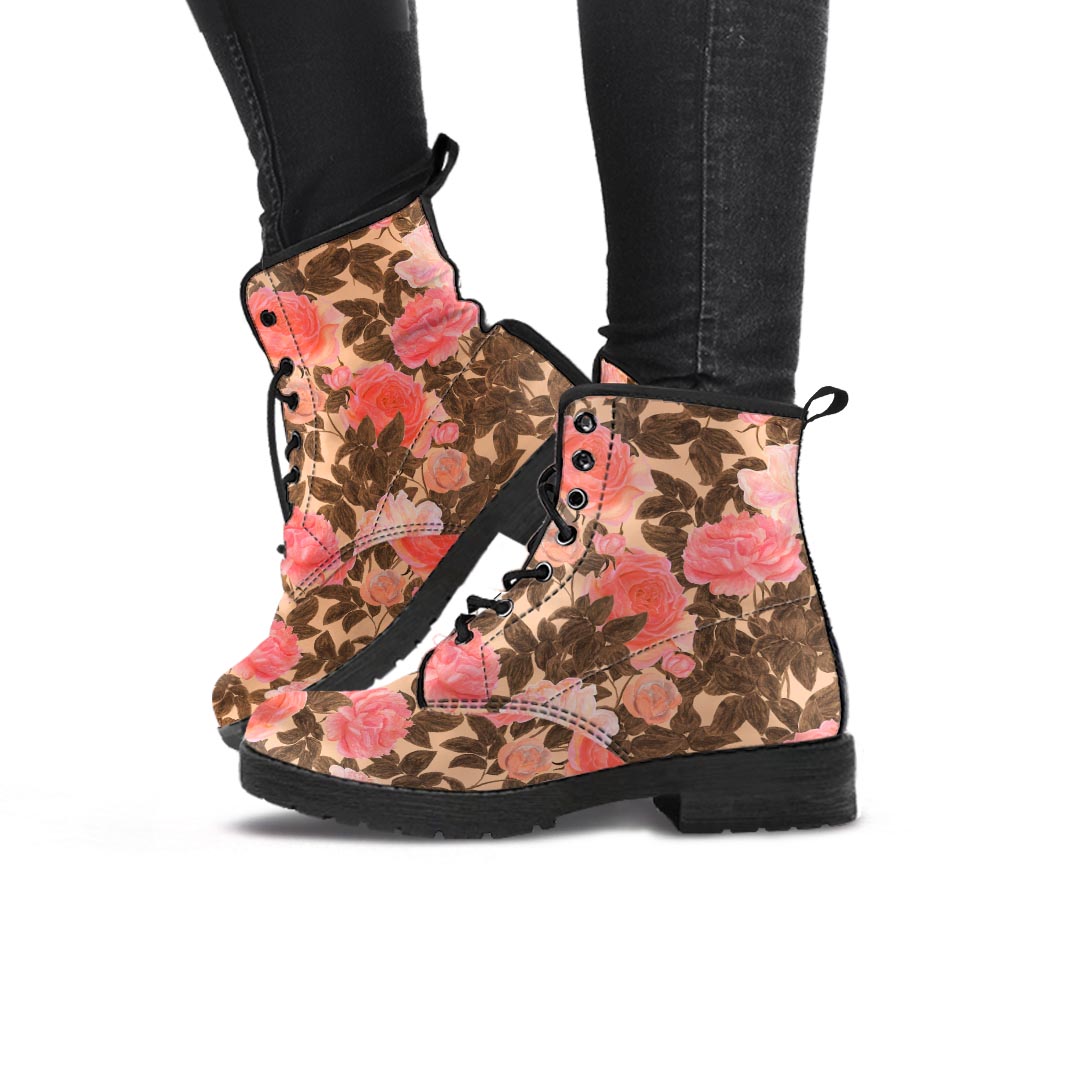 Pink Rose Floral Women's Boots-grizzshop