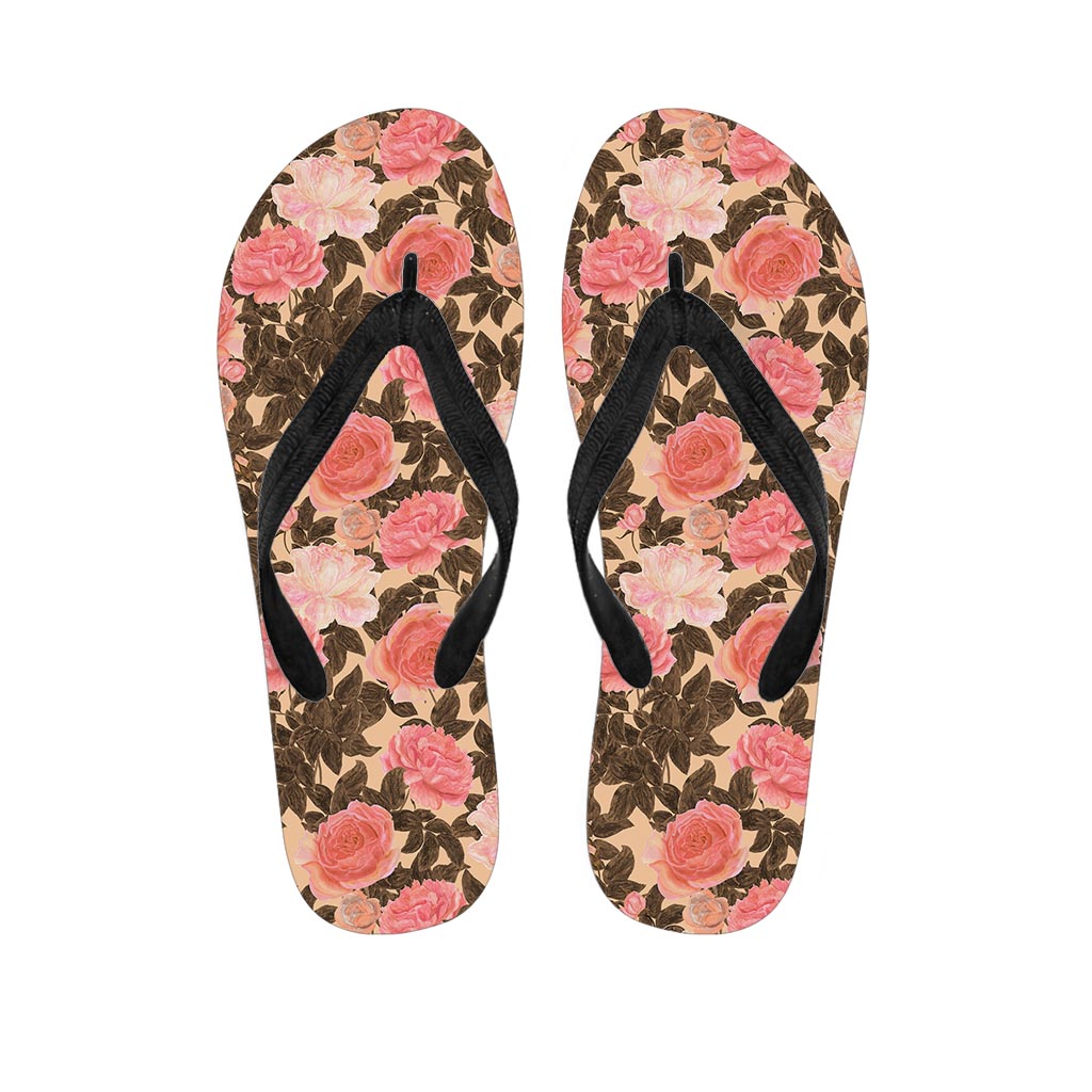 Pink Rose Floral Women's Flip Flops-grizzshop