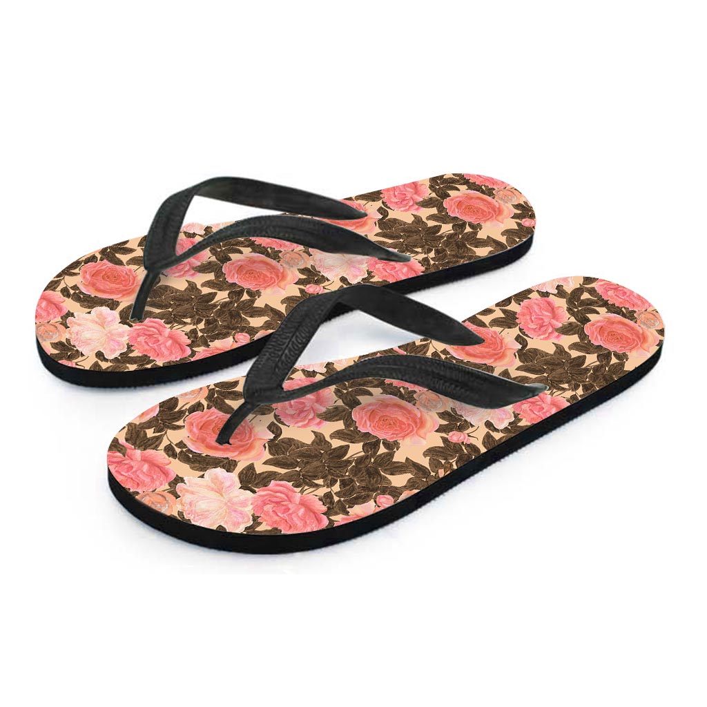 Pink Rose Floral Women's Flip Flops-grizzshop