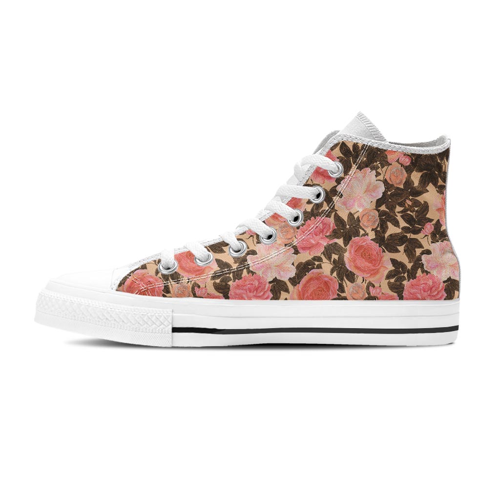 Pink Rose Floral Women's High Top Shoes-grizzshop