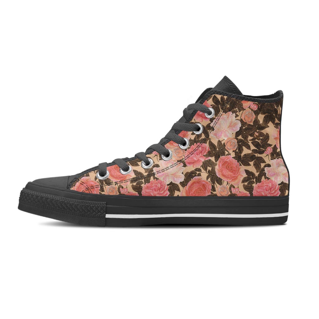 Pink Rose Floral Women's High Top Shoes-grizzshop