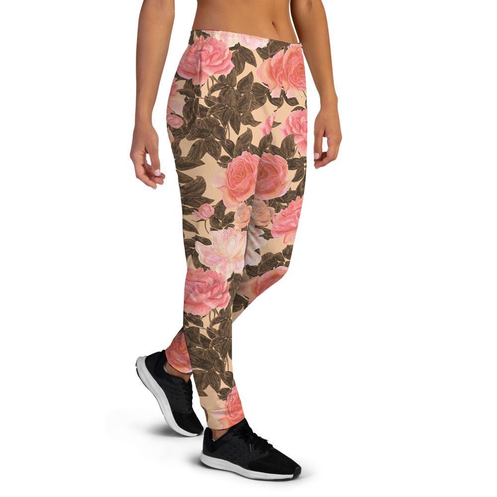 Pink Rose Floral Women's Joggers-grizzshop