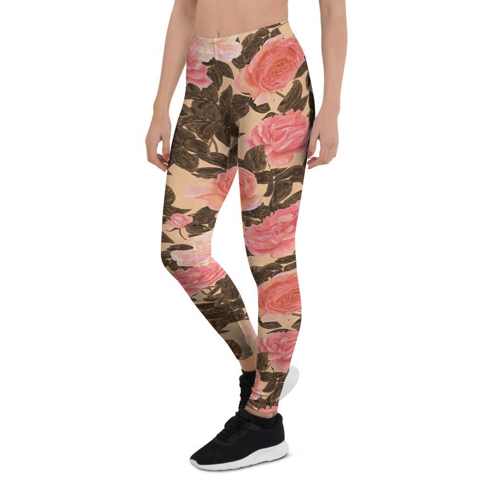 Pink Rose Floral Women's Leggings-grizzshop