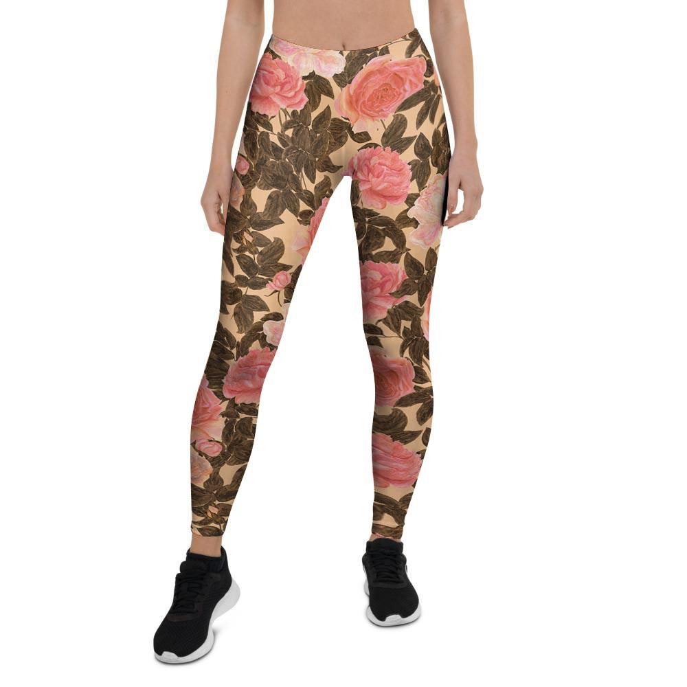 Pink Rose Floral Women's Leggings-grizzshop