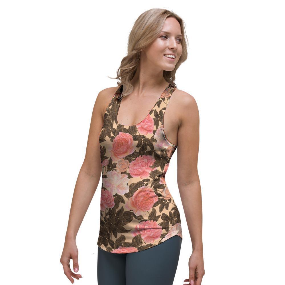Pink Rose Floral Women's Racerback Tank Top-grizzshop