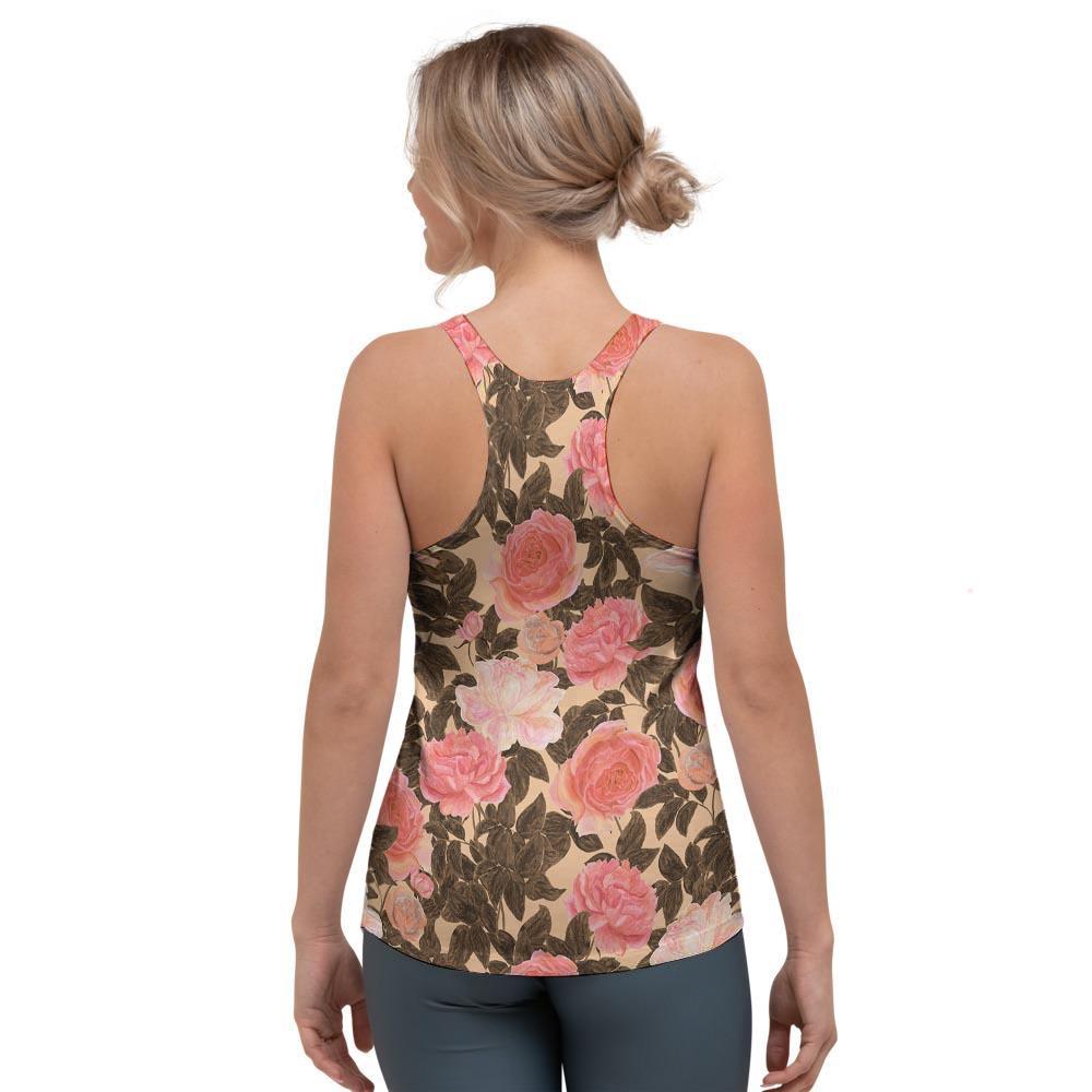 Pink Rose Floral Women's Racerback Tank Top-grizzshop