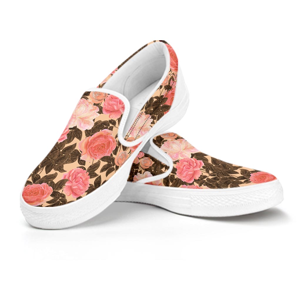 Pink Rose Floral Women's Slip On Sneakers-grizzshop