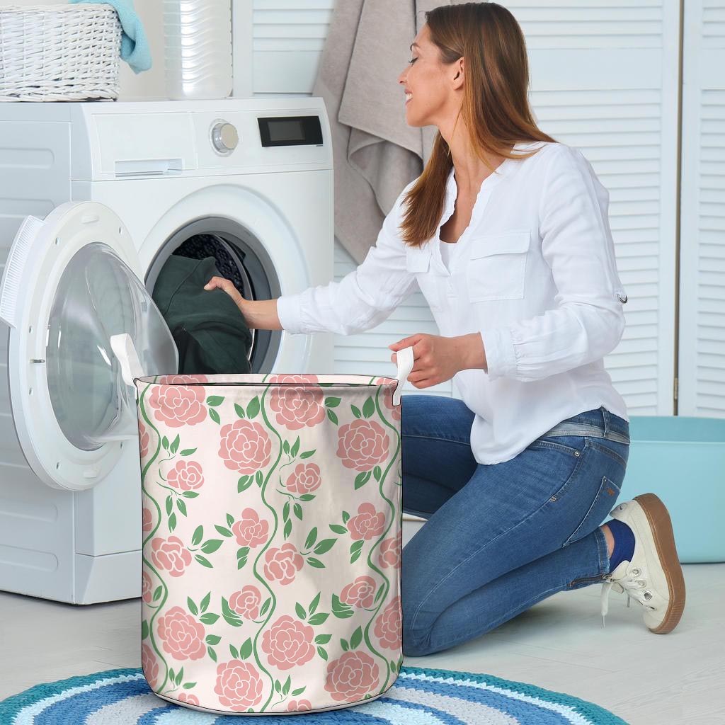 Pink Rose Flower Laundry Basket-grizzshop