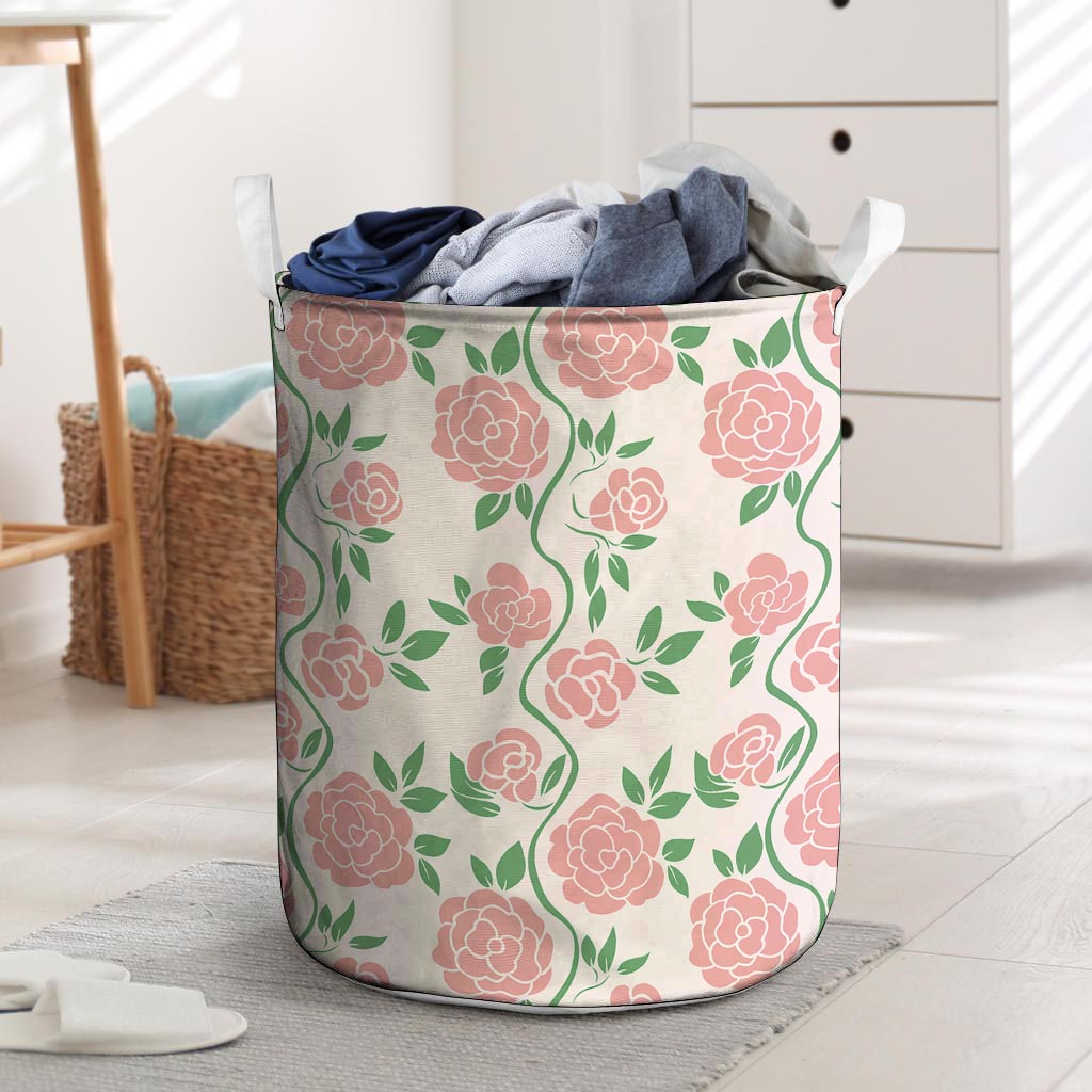 Pink Rose Flower Laundry Basket-grizzshop