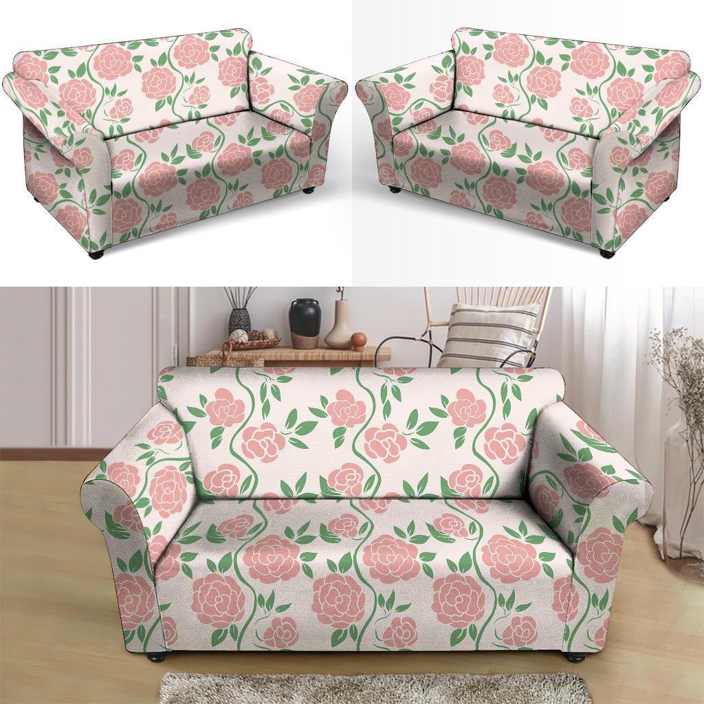 Pink Rose Flower Loveseat Cover-grizzshop