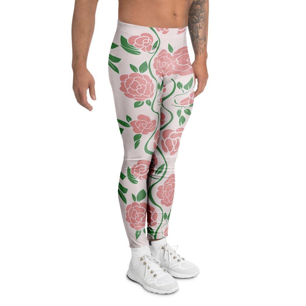 Pink Rose Flower Men's Leggings-grizzshop