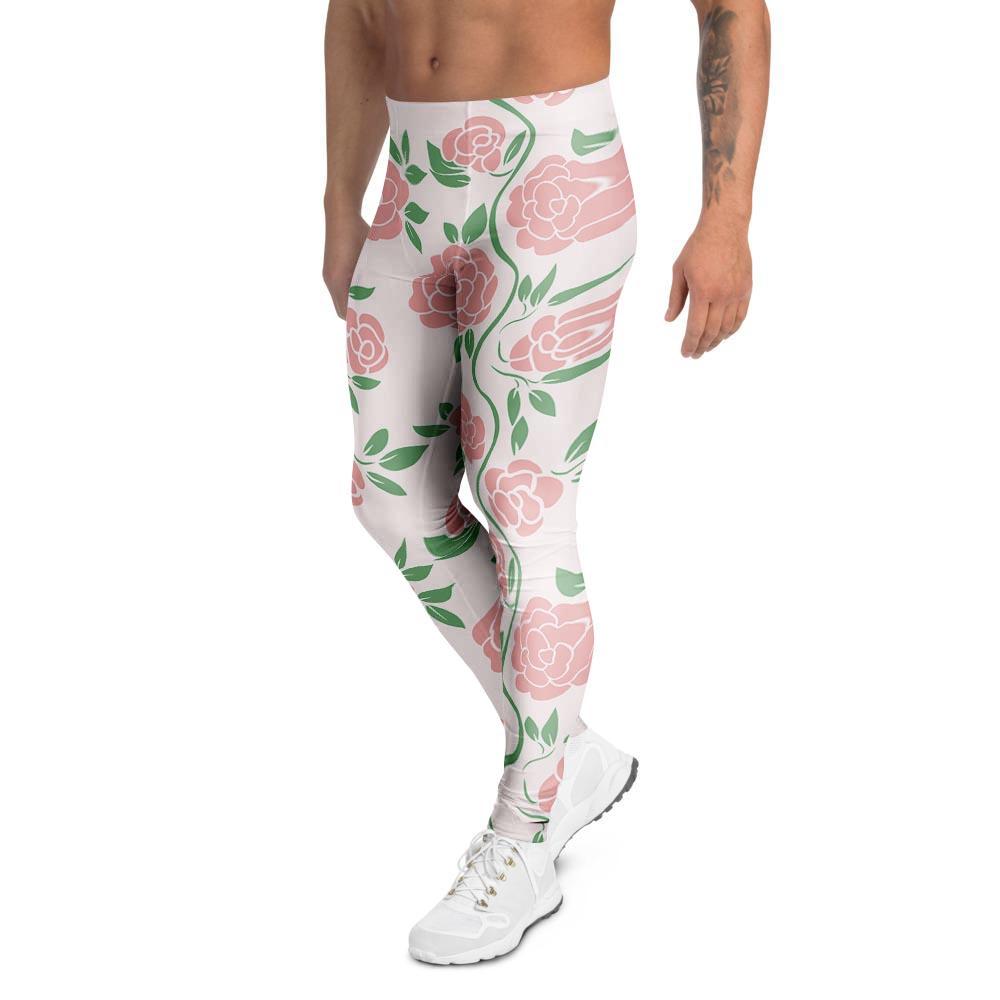 Pink Rose Flower Men's Leggings-grizzshop