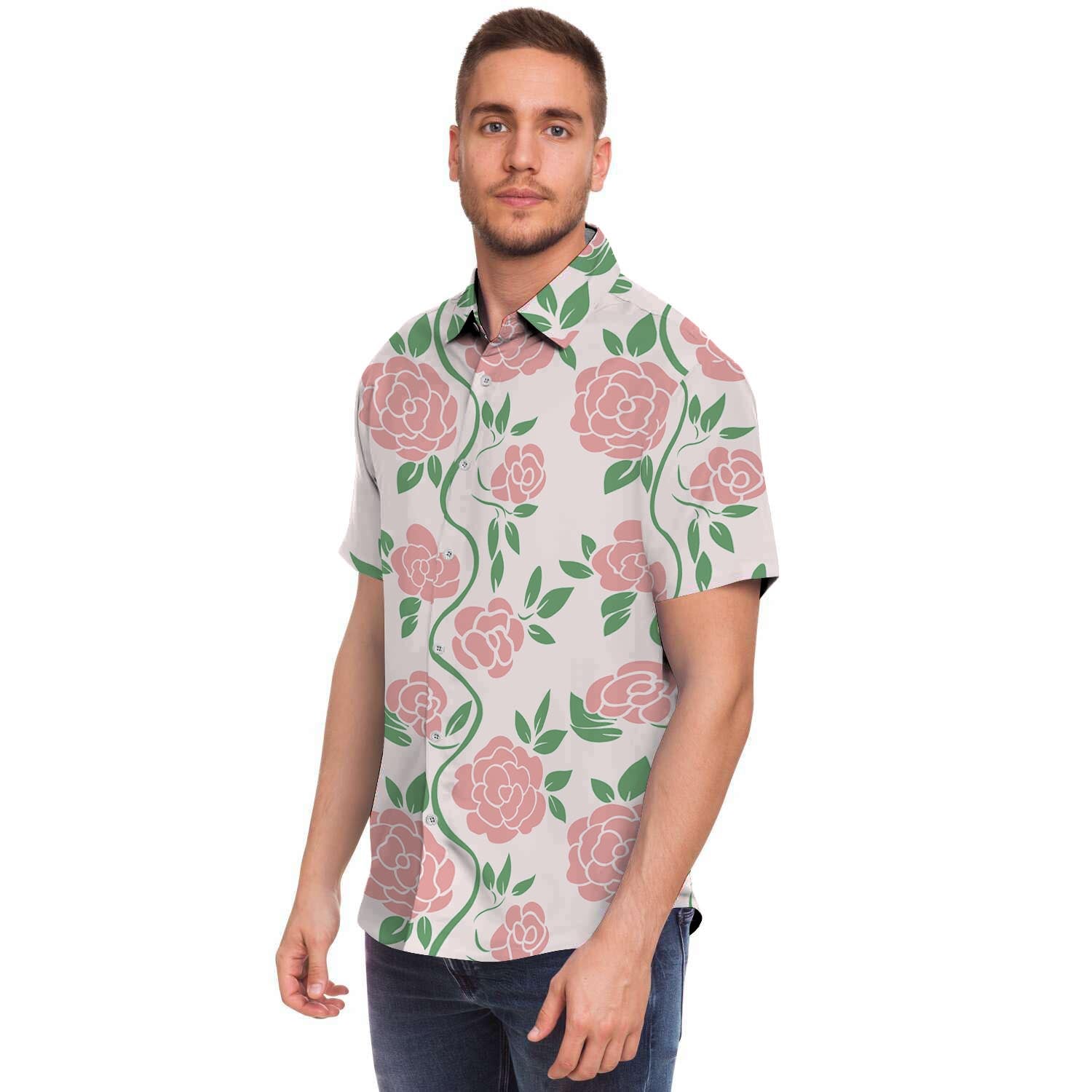 Pink Rose Flower Men's Short Sleeve Shirt-grizzshop