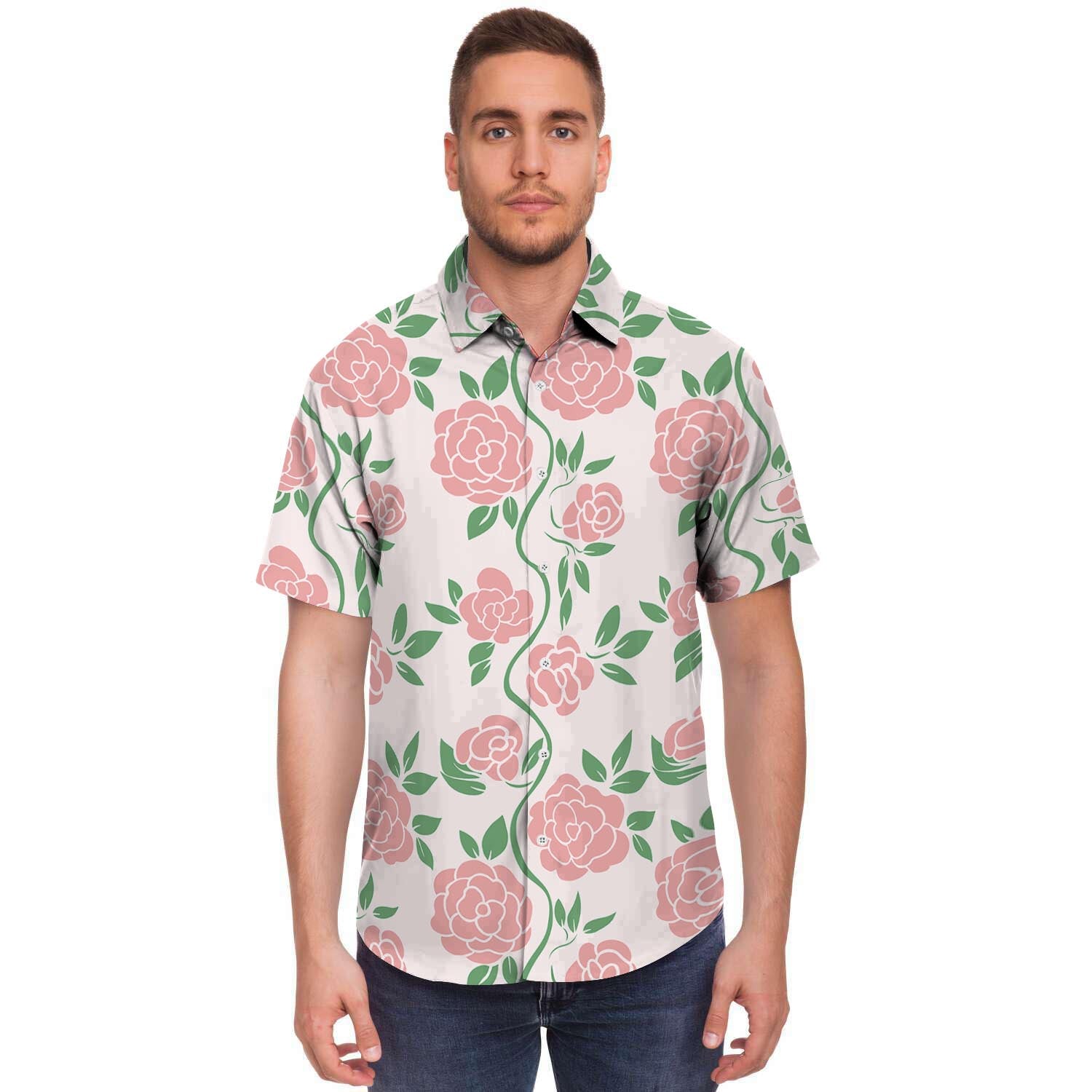 Pink Rose Flower Men's Short Sleeve Shirt-grizzshop