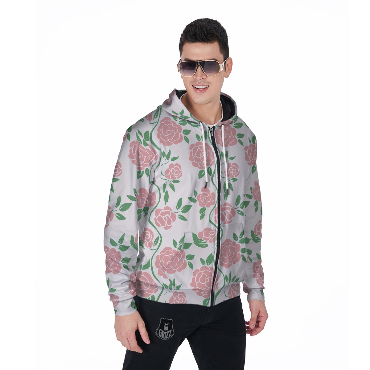 Pink Rose Flower Men's Zip Up Hoodie-grizzshop