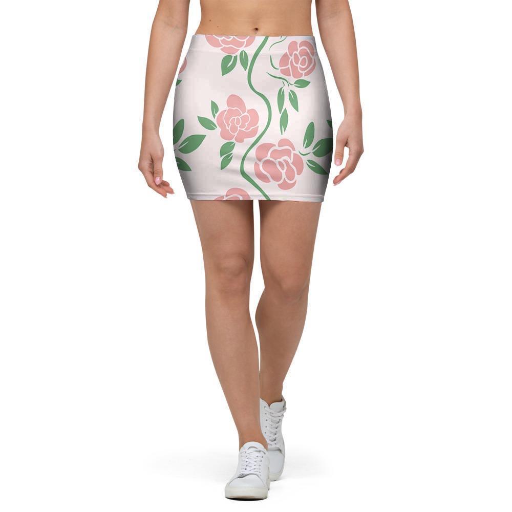 Pink Rose Flower Mini Skirt-grizzshop