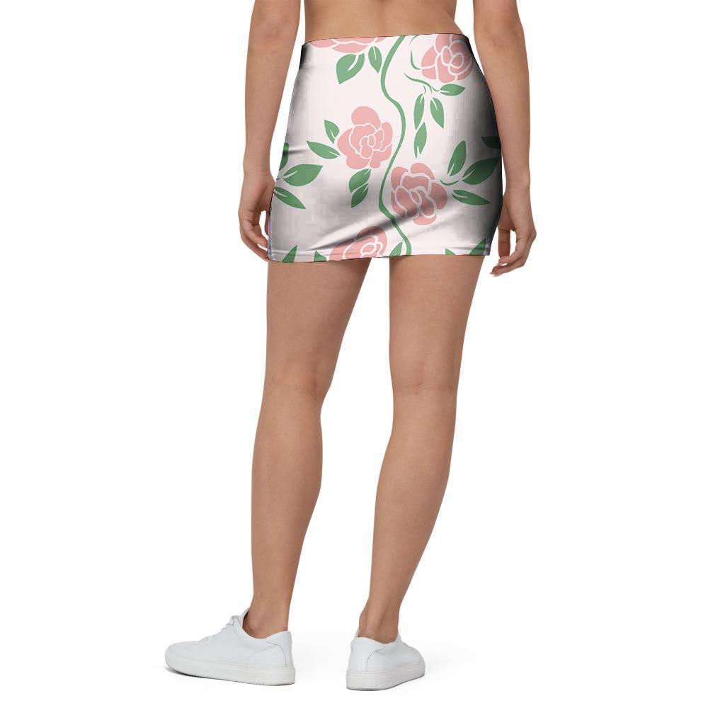 Pink Rose Flower Mini Skirt-grizzshop