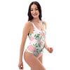 Pink Rose Flower One Piece Swimsuite-grizzshop