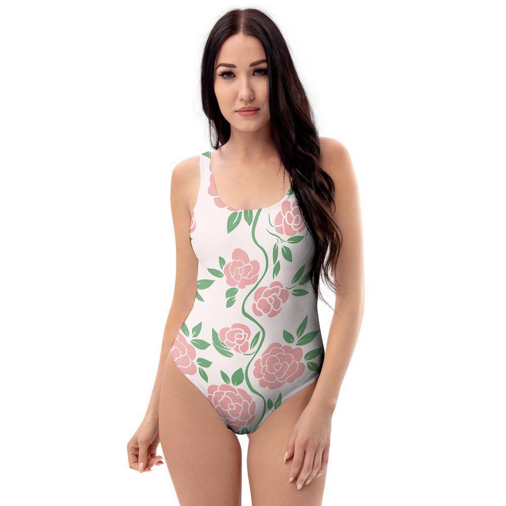 Pink Rose Flower One Piece Swimsuite-grizzshop