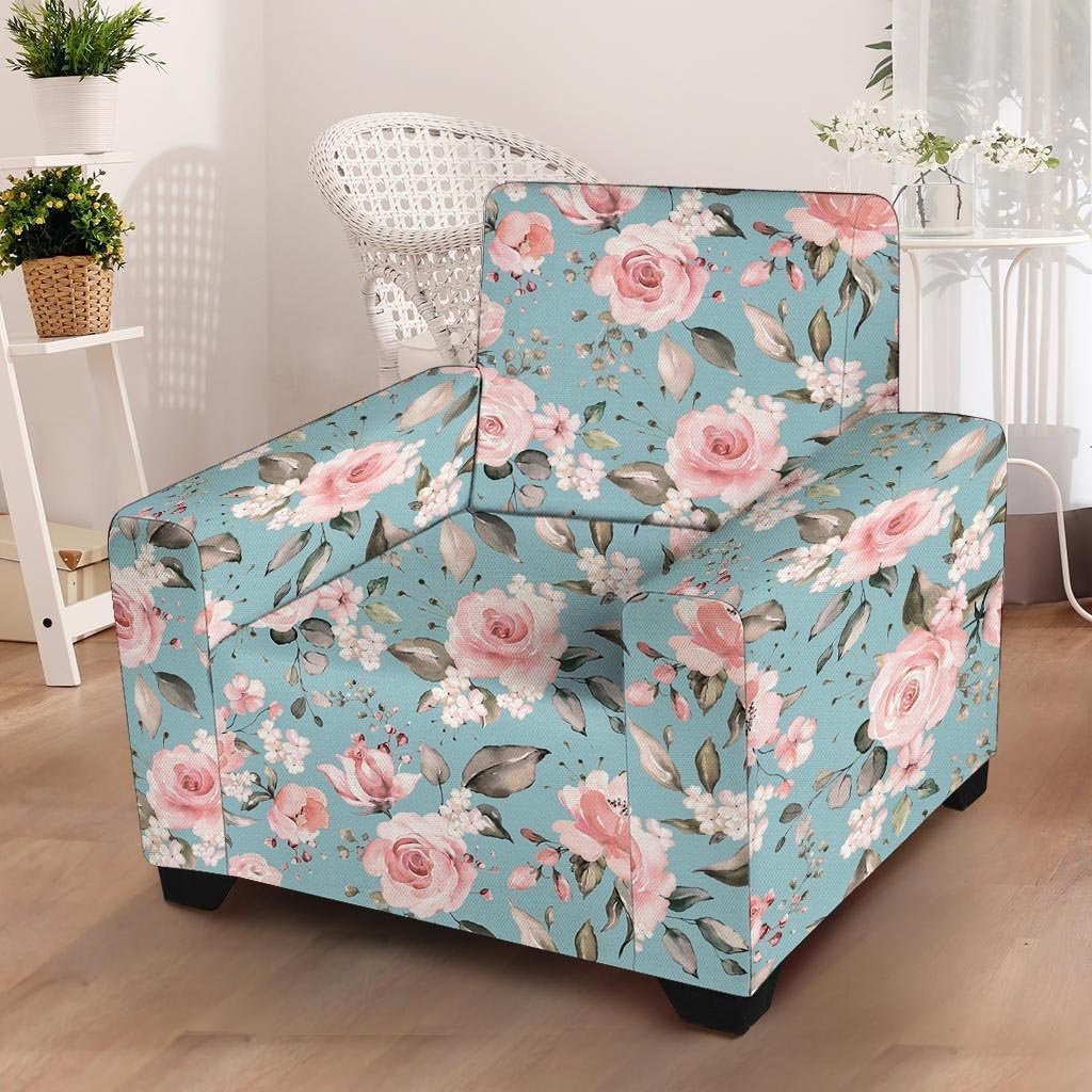 Pink Rose Flower Print Armchair Cover-grizzshop