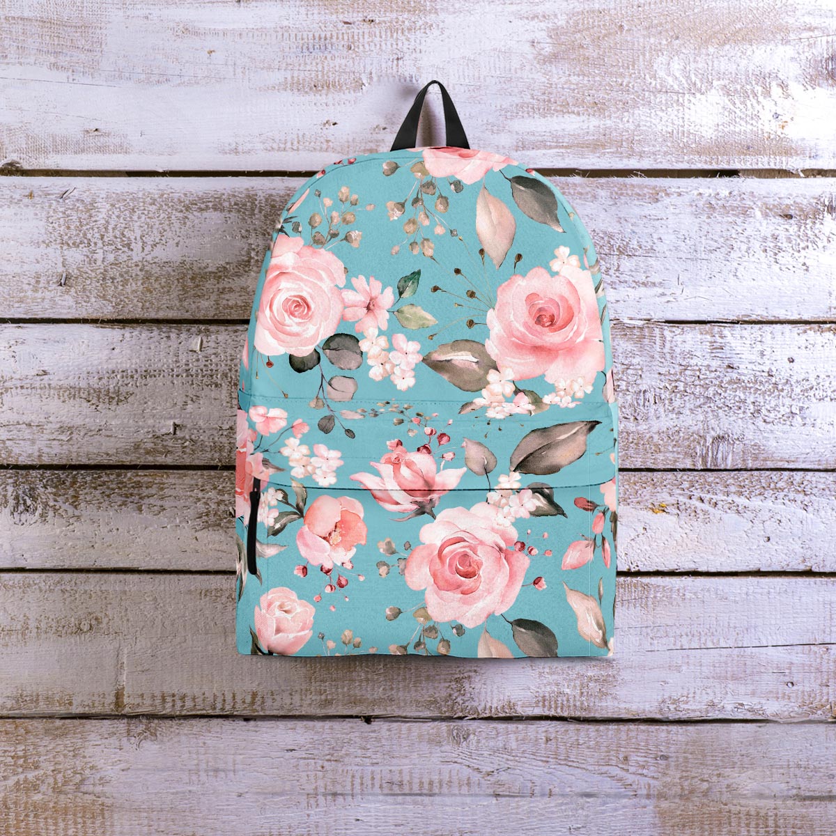 Pink Rose Flower Print Backpack-grizzshop