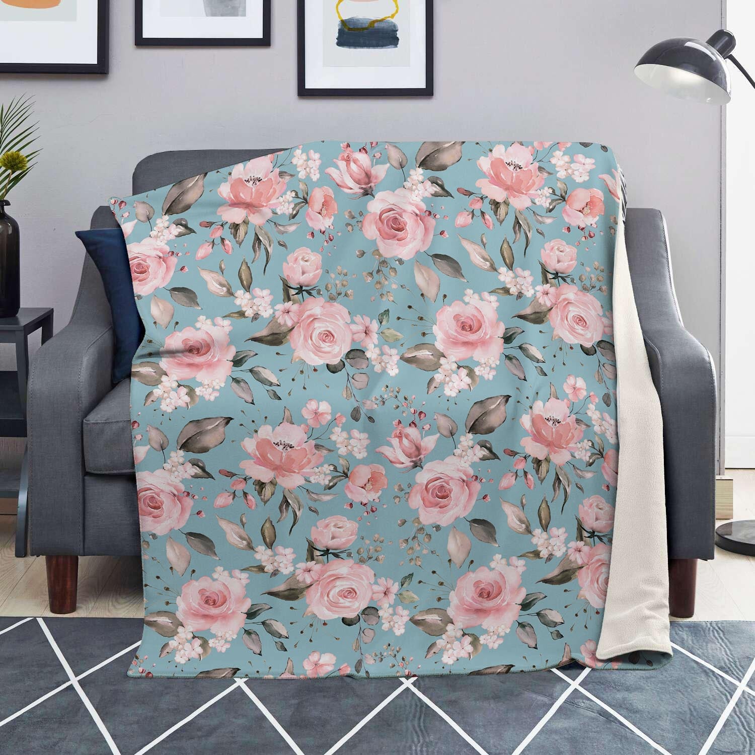 Pink Rose Flower Print Blanket-grizzshop