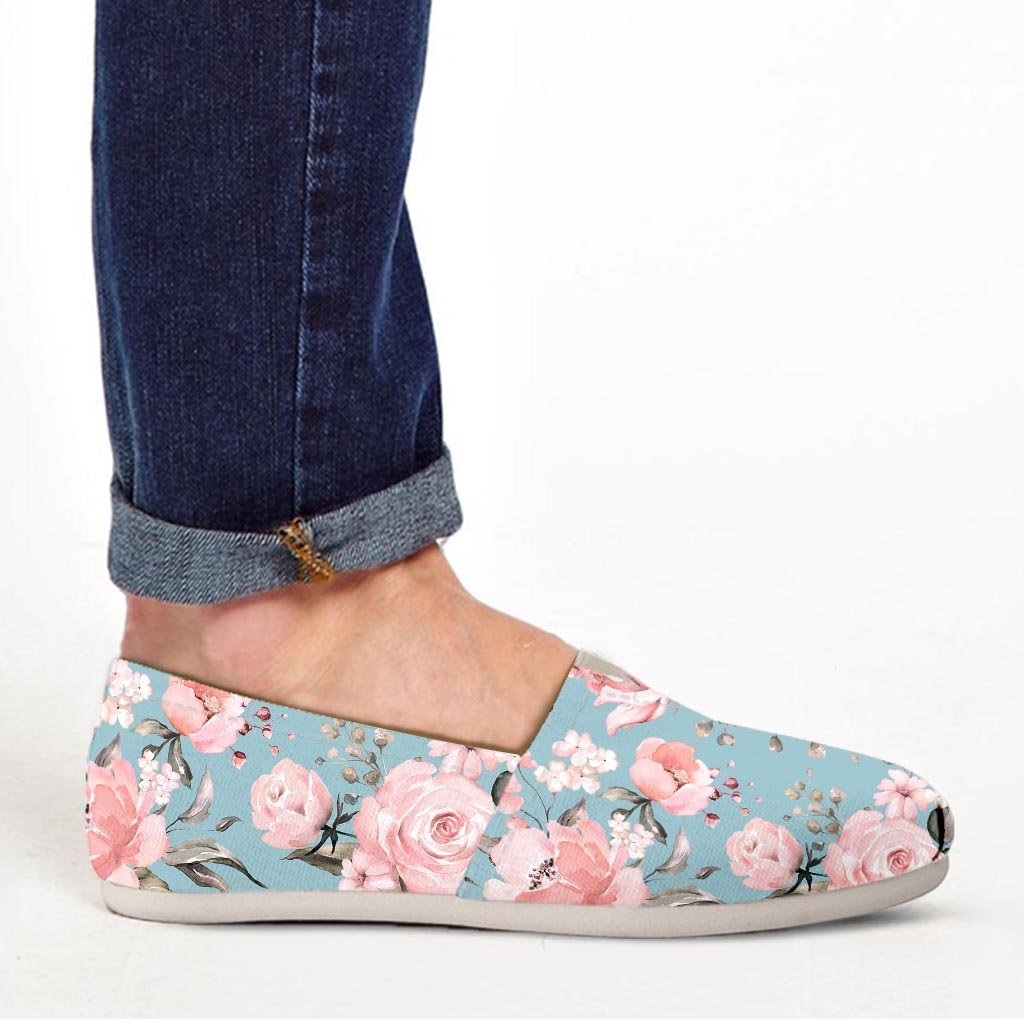 Pink Rose Flower Print Canvas Shoes-grizzshop