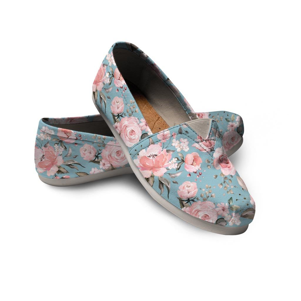 Pink Rose Flower Print Canvas Shoes-grizzshop
