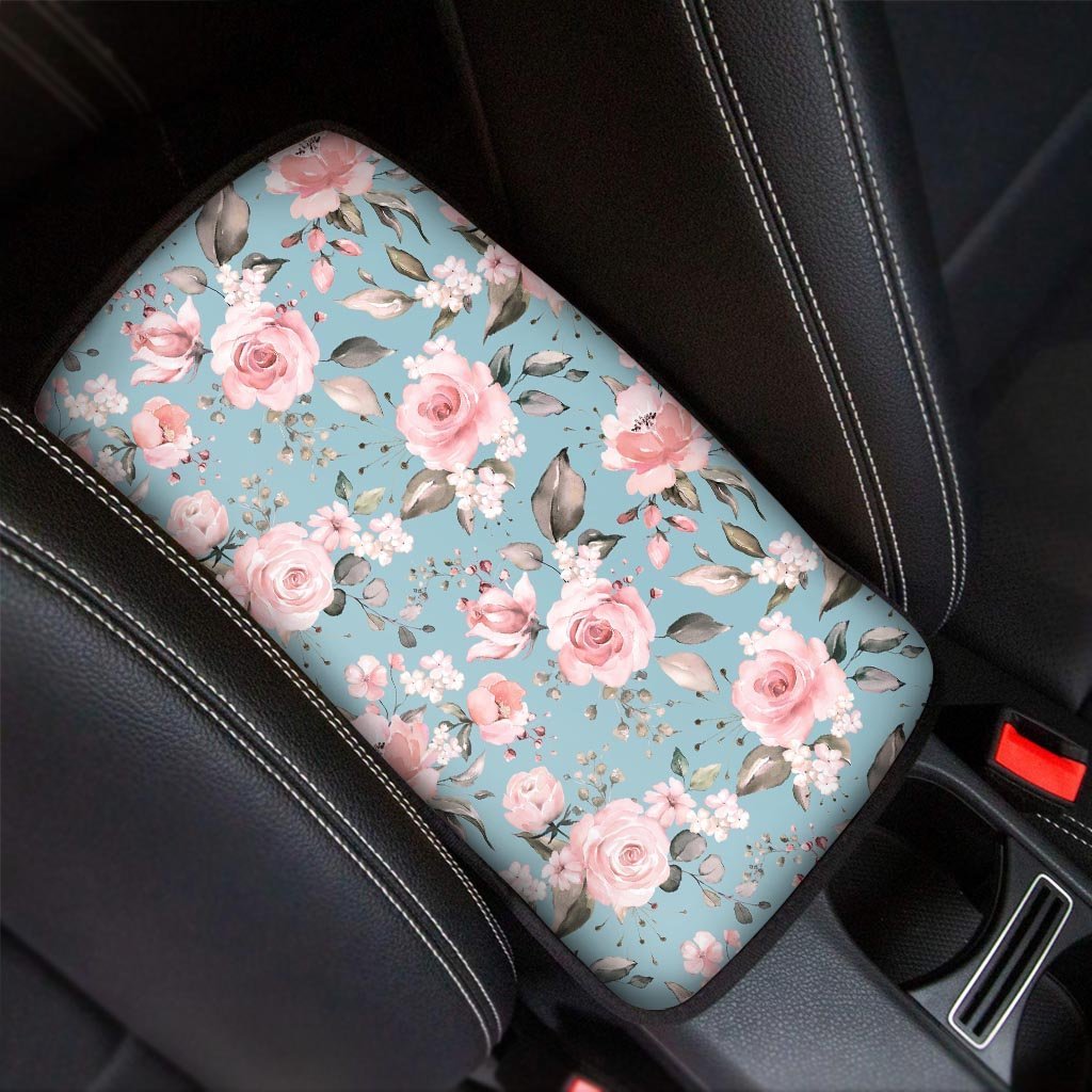 Pink Rose Flower Print Car Console Cover-grizzshop