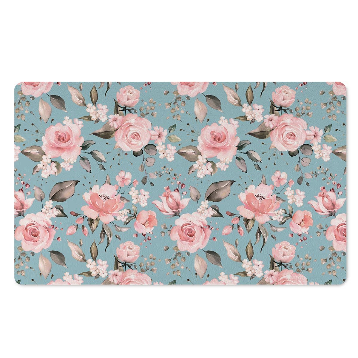 Pink Rose Flower Print Door Mat-grizzshop