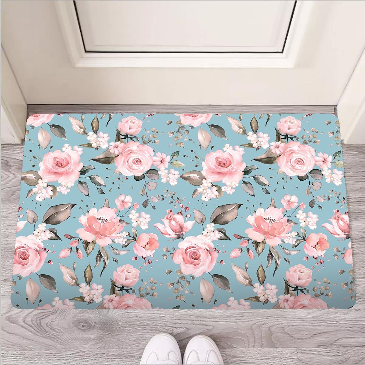 Pink Rose Flower Print Door Mat-grizzshop