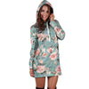 Pink Rose Flower Print Hoodie Dress-grizzshop