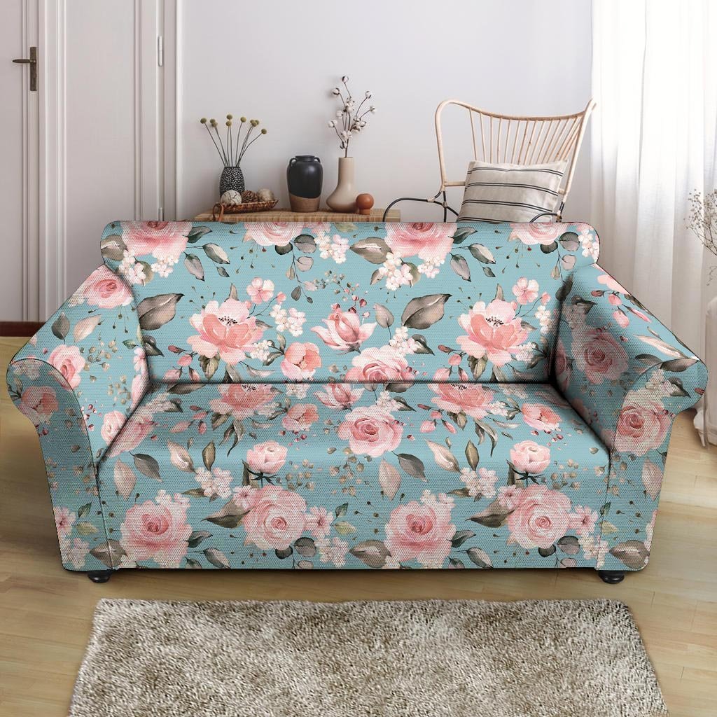 Pink Rose Flower Print Loveseat Cover-grizzshop