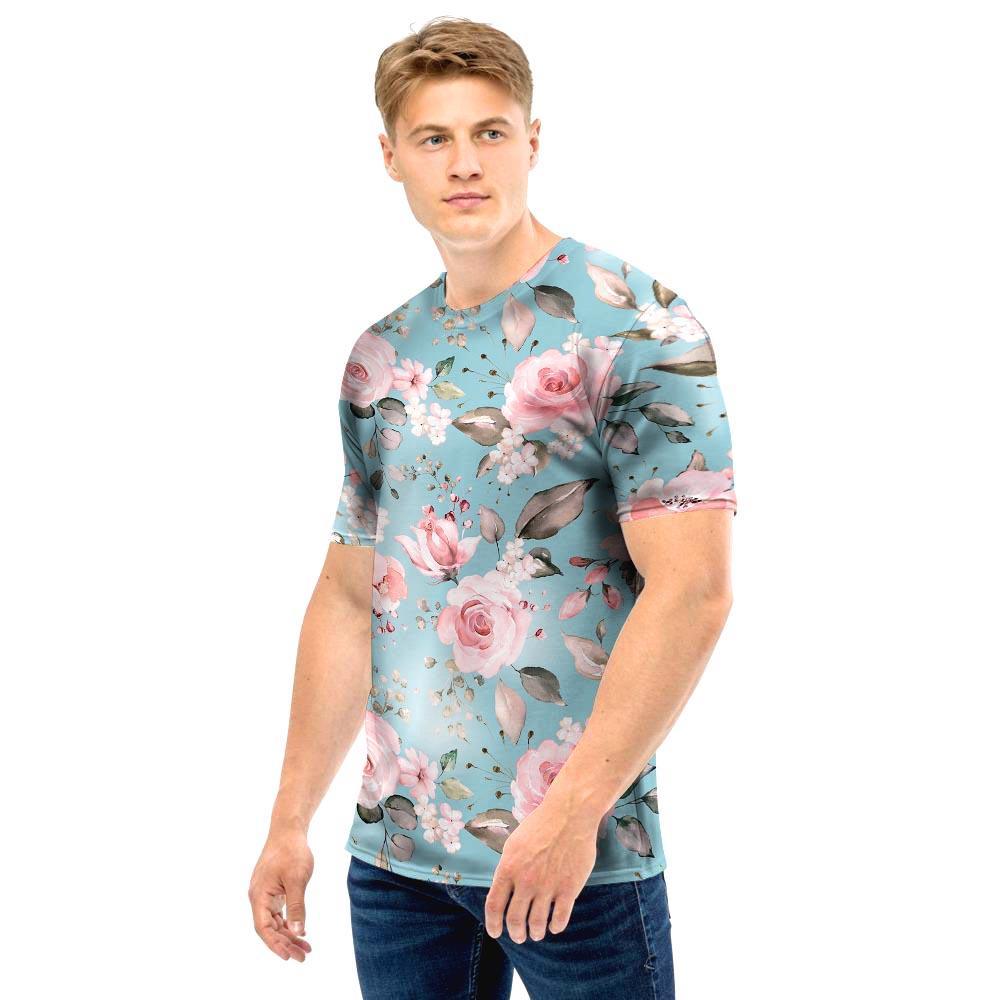 Pink Rose Flower Print Men T Shirt-grizzshop