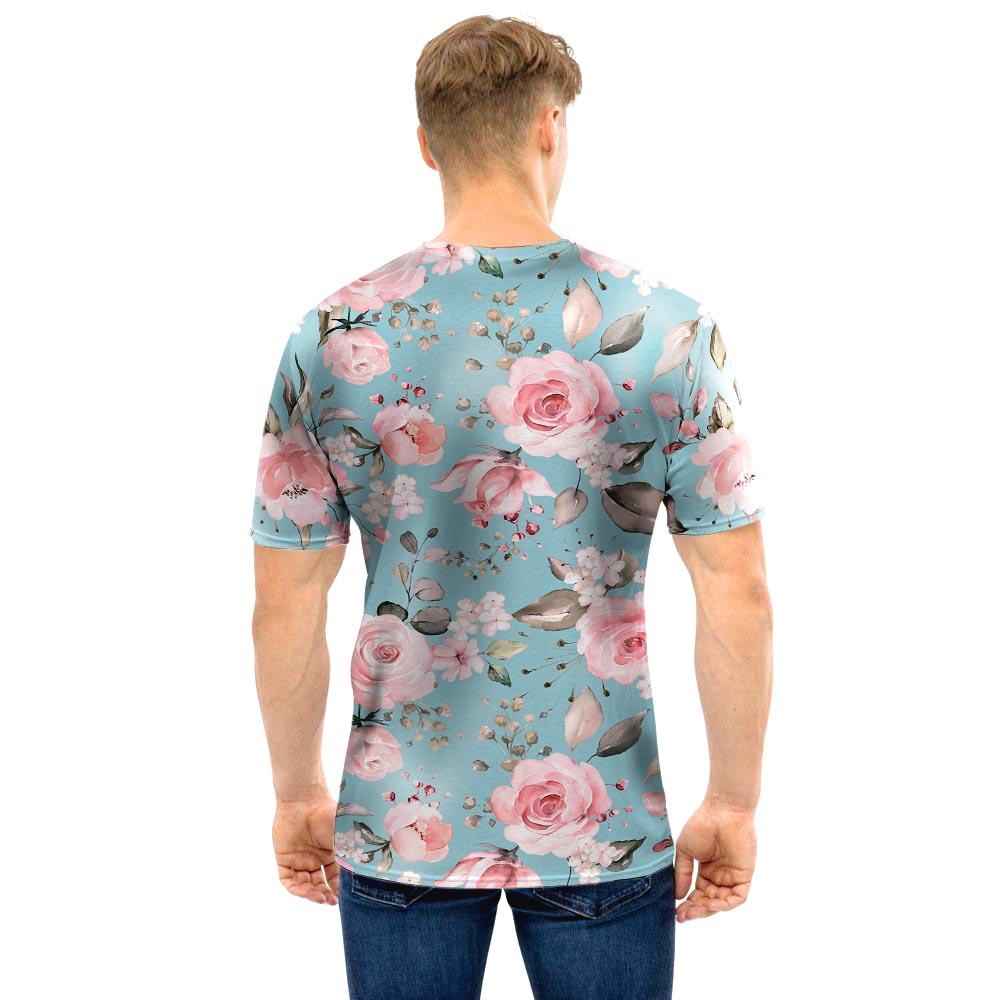 Pink Rose Flower Print Men T Shirt-grizzshop