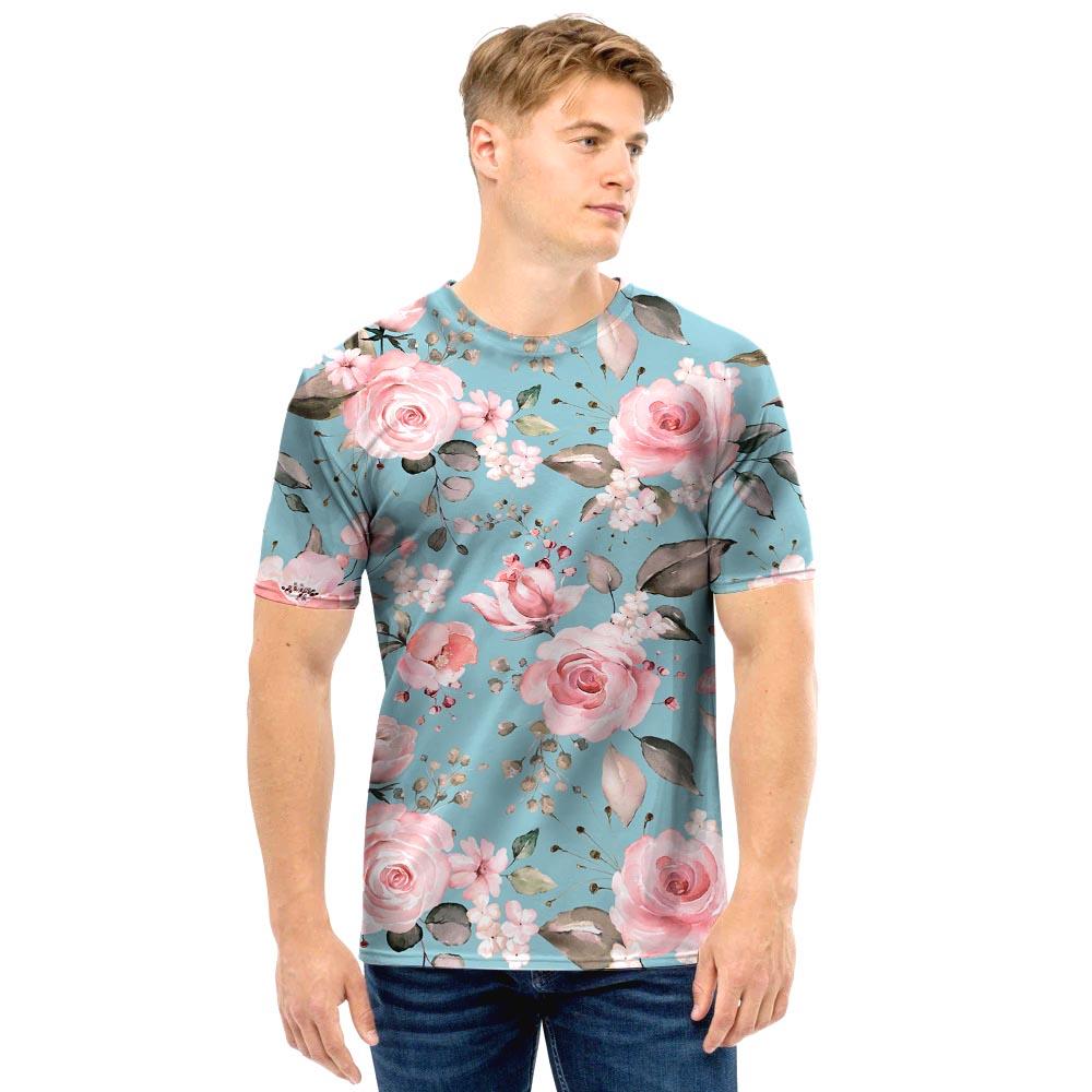 Pink Rose Flower Print Men T Shirt-grizzshop