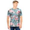 Pink Rose Flower Print Men T Shirt-grizzshop